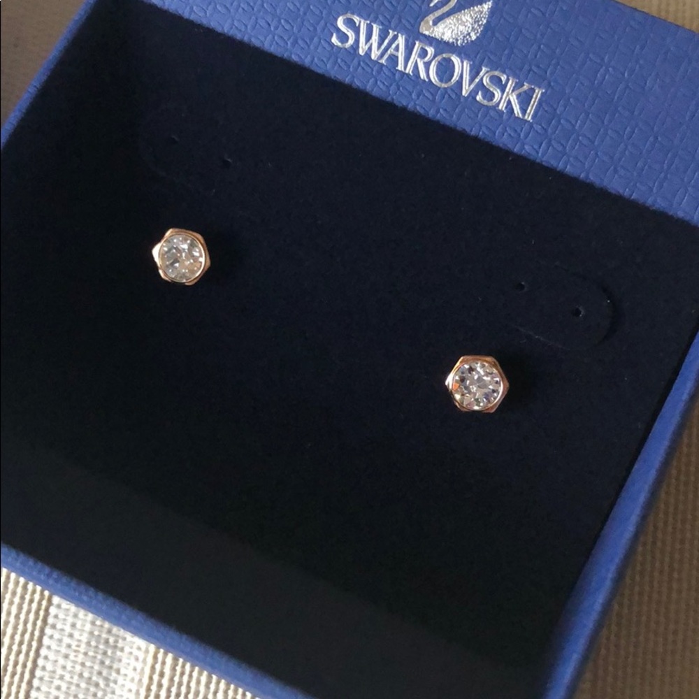 Swarovski Rose Gold Tone Hexagonal Stud Earrings